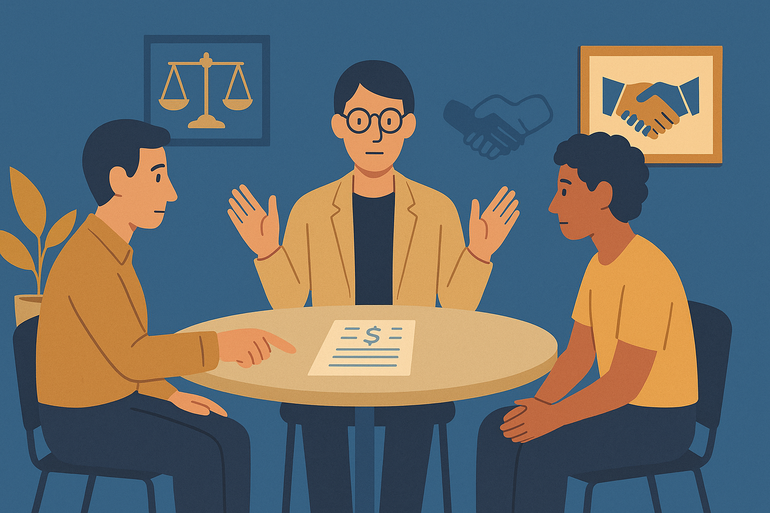 Profesional de mediación civil en Granada facilitando acuerdo legal entre particulares